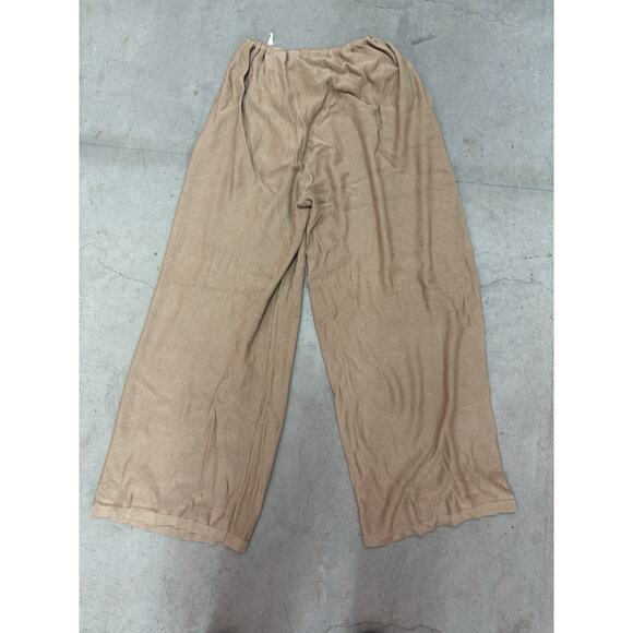 OYUN Knit Lounge Pants Camel One Size Wide Leg Elastic Waist Minimalist - Picture 4 of 5